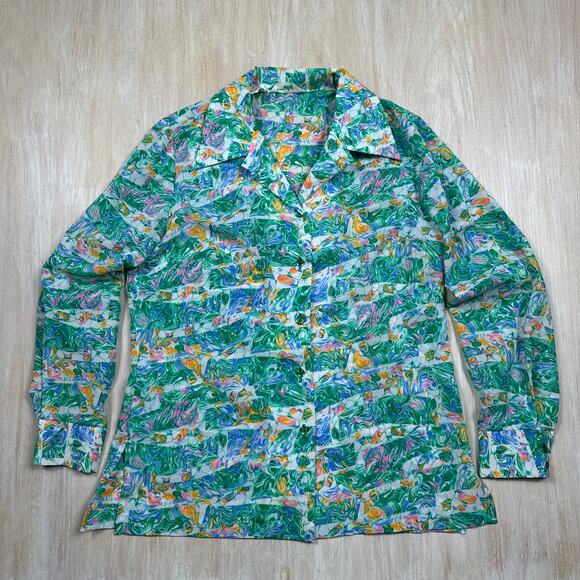 Vintage Alex Colman Patterned 70s Retro Groovy Disco Button Up Shirt Medium - Picture 1 of 16